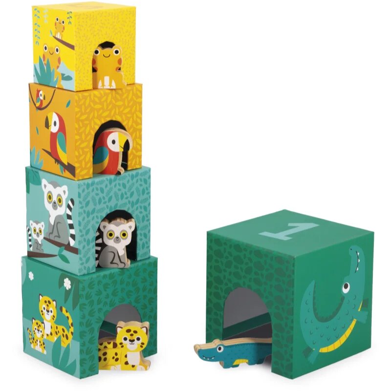 Janod Tropik 5-Cube Pyramid toronyépítő játék 12m+ 5 db