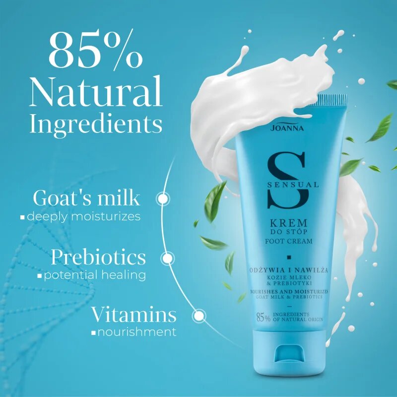 Joanna Sensual Foot Cream hidratáló és tápláló krém lábakra Goat Milk & Prebiotics 100 g