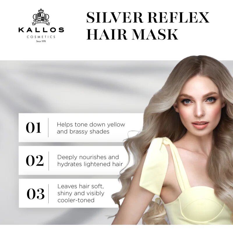 Kallos Coloring Hair Mask Silver Reflex haj maszk semlegesíti a sárgás tónusokat 275 ml