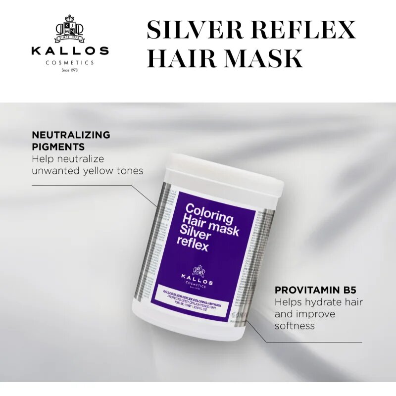 Kallos Coloring Hair Mask Silver Reflex haj maszk semlegesíti a sárgás tónusokat 275 ml