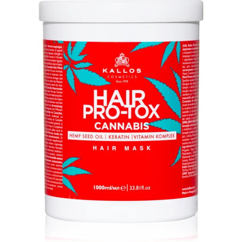 Kallos Hair Pro-Tox Cannabis regeneráló hajmasz kender olajjal 1000 ml