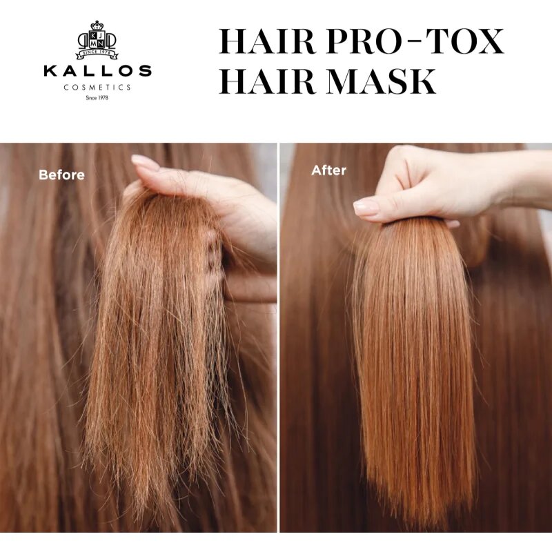 Kallos Hair Pro-Tox maszk a gyenge és sérült hajra kókuszolajjal hyaluronsavval és kollagénnel 275 ml