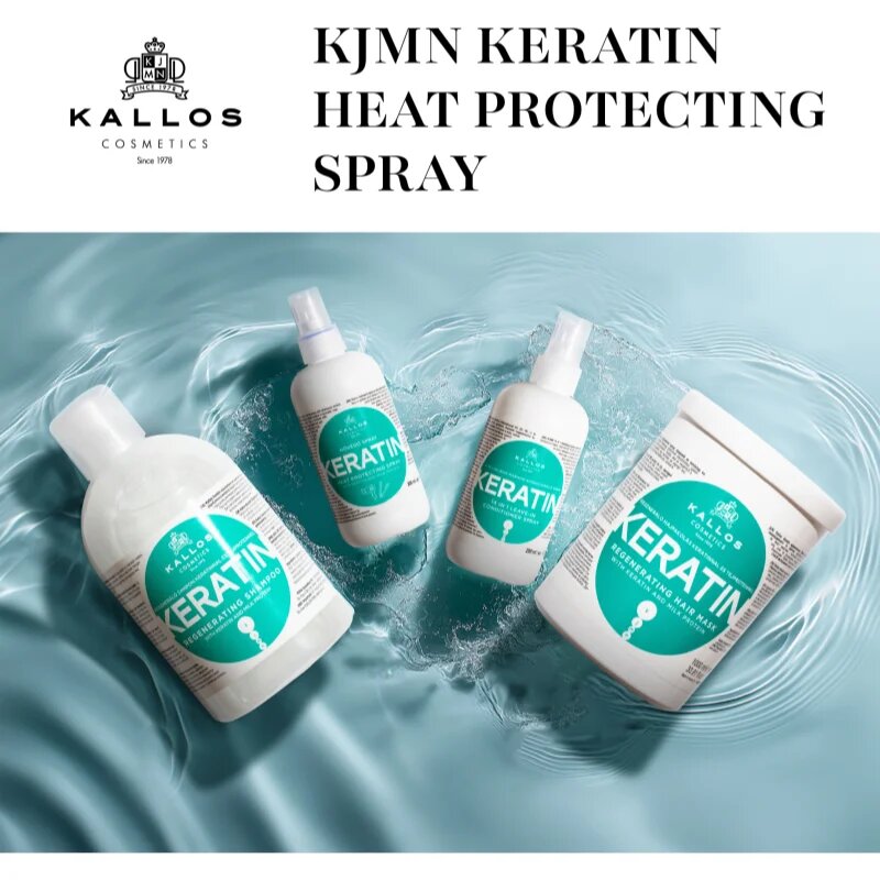 Kallos KJMN Keratin védő spray a hajformázáshoz melyhez magas hőfokot használunk 200 ml