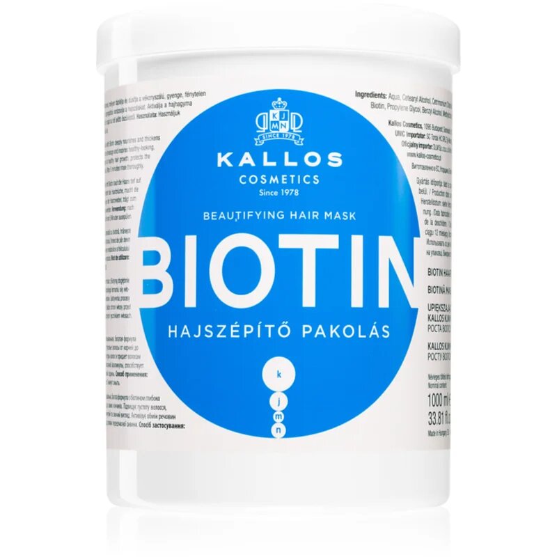 Kallos KJMN Professional Biotin maszk a gyenge vékony és rakoncátlan hajra 1000 ml