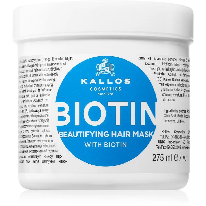 Kallos KJMN Professional Biotin maszk a gyenge vékony és rakoncátlan hajra 275 ml