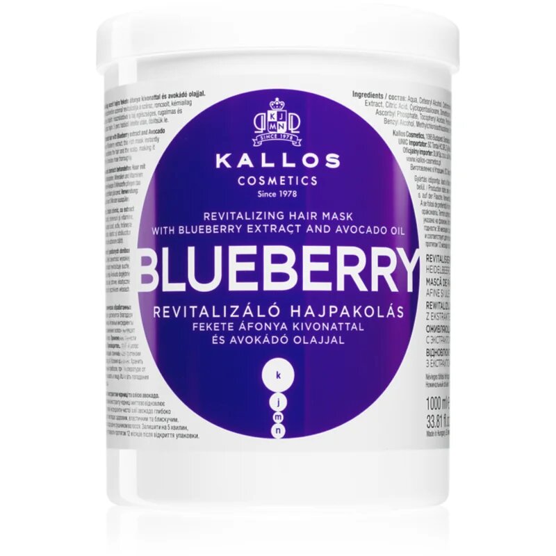 Kallos KJMN Professional Blueberry revitalizáló maszk száraz sérült vegyileg kezelt hajra 1000 ml