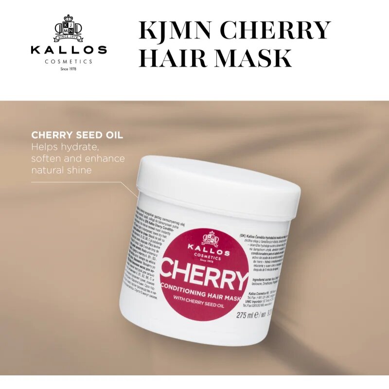 Kallos KJMN Professional Cherry hidratáló maszk a károsult hajra 1000 ml