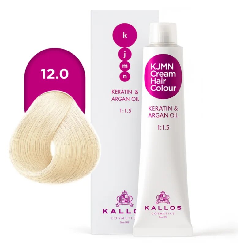 Kallos KJMN Professional Cream Hair Colour Keratin & Argan Oil hajfesték árnyalat 12.0 Special Ultra Blond 100 ml