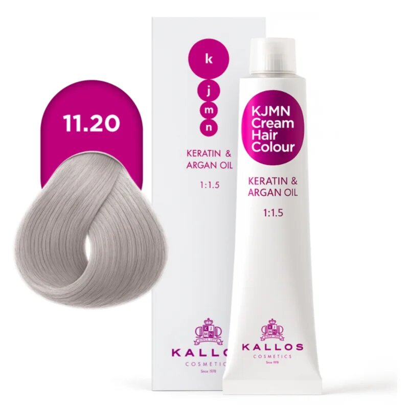 Kallos KJMN Professional Cream Hair Colour Keratin & Argan Oil hajfesték keratinnal és argán olajjal árnyalat 11.20 Bery Light Blonde 100 ml