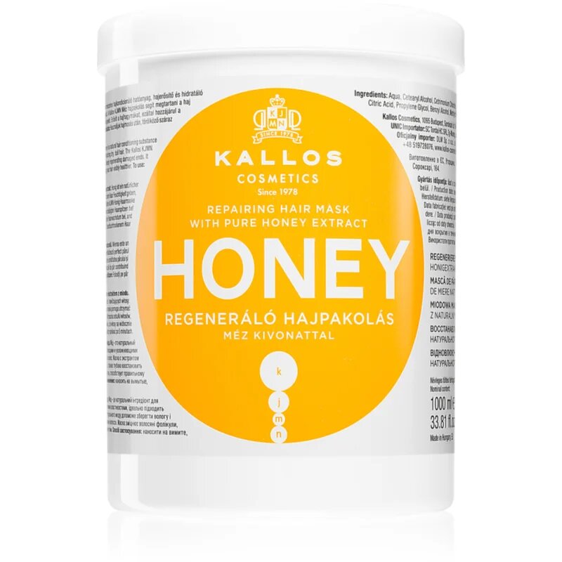 Kallos KJMN Professional Honey intenzív hidratáló maszk száraz és sérült hajra 1000 ml