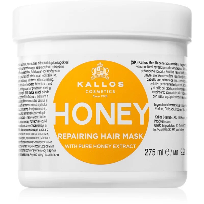 Kallos KJMN Professional Honey intenzív hidratáló maszk száraz és sérült hajra 275 ml