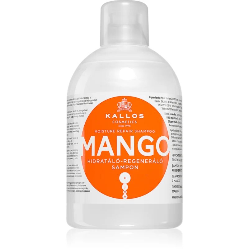 Kallos KJMN Professional Mango hidratáló sampon száraz sérült vegyileg kezelt hajra 1000 ml