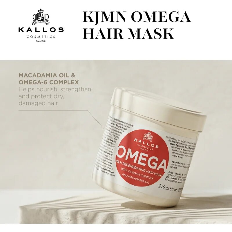 Kallos KJMN Professional Omega tápláló hajmaszk omega 6 komplexszel és makadámia olajjal 1000 ml