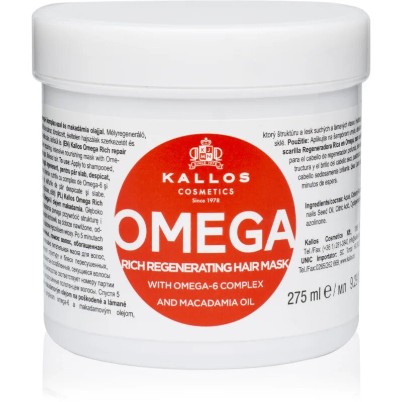Kallos KJMN Professional Omega tápláló hajmaszk omega 6 komplexszel és makadámia olajjal 275 ml