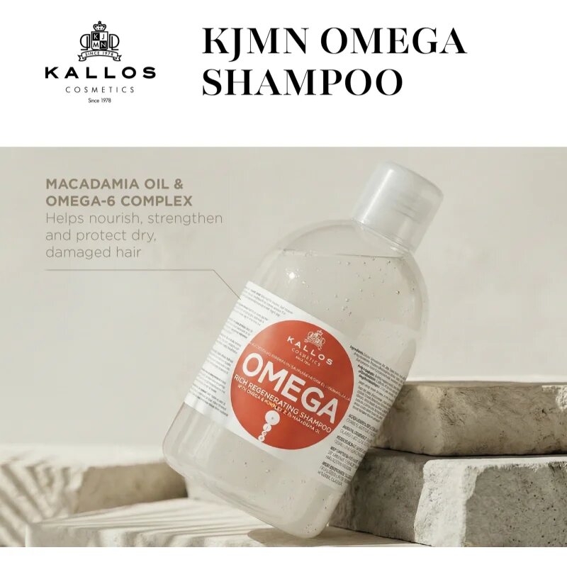 Kallos KJMN Professional regeneráló sampon omega 6 komplexszel és makadámia olajjal 1000 ml
