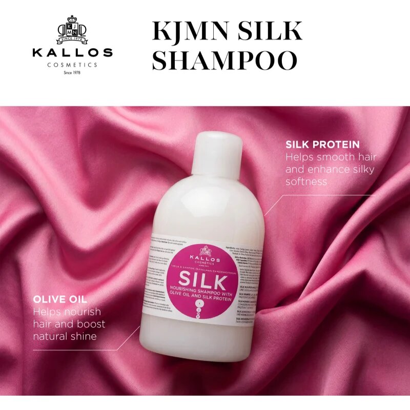Kallos KJMN Professional Silk selymesen finom sampon száraz és érzékeny hajra 1000 ml