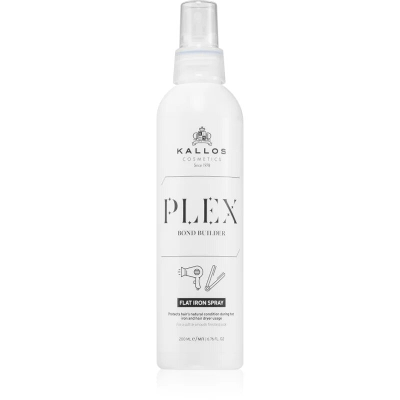 Kallos Plex Flat Iron Spray hővédő spray hajsütővassal és hajvasalóval kezelt hajra sérült vegyileg kezelt hajra 200 ml