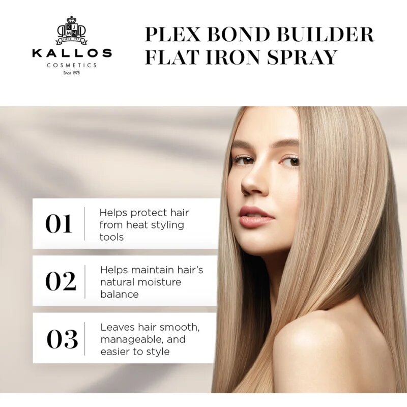 Kallos Plex Flat Iron Spray hővédő spray hajsütővassal és hajvasalóval kezelt hajra sérült vegyileg kezelt hajra 200 ml