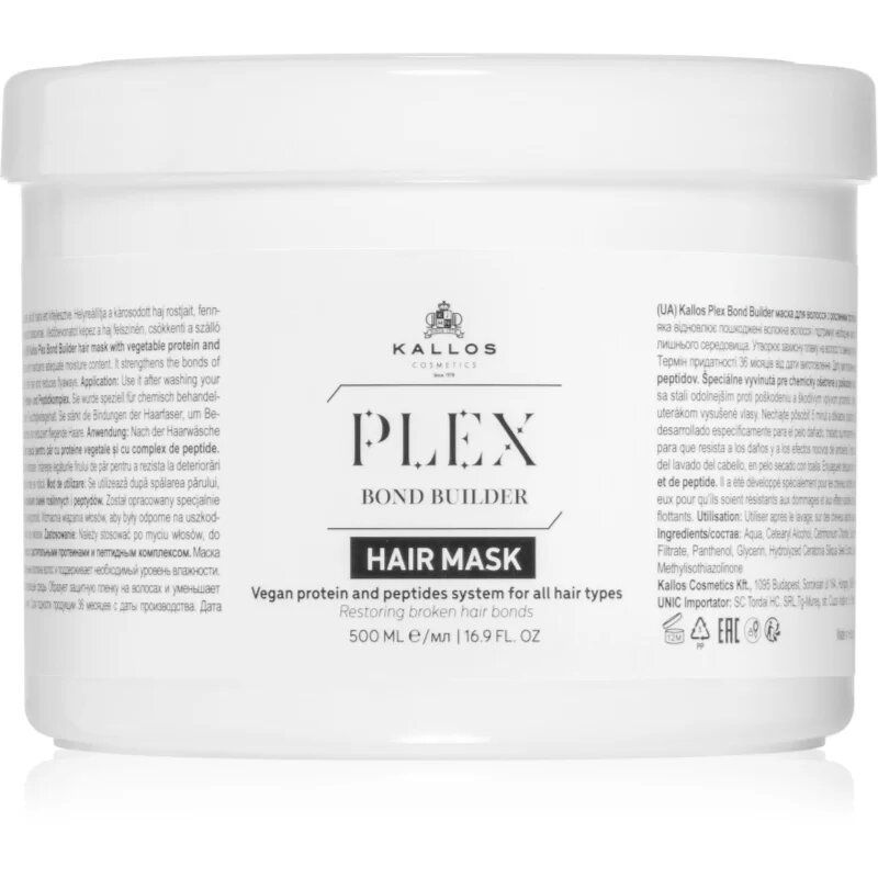 Kallos Plex Hair Mask regeneráló maszk sérült vegyileg kezelt hajra 500 ml