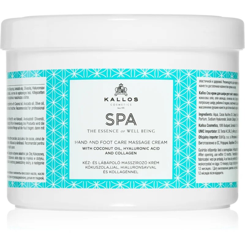 Kallos Spa masszázskrém kézre és lábra 500 ml