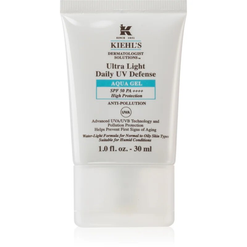 Kiehl's Dermatologist Solutions Ultra Light Daily UV Defense Aqua Gel SPF 50 PA++++ ultrakönnyű védő fluid minden bőrtípusra beleértve az érzékeny bő