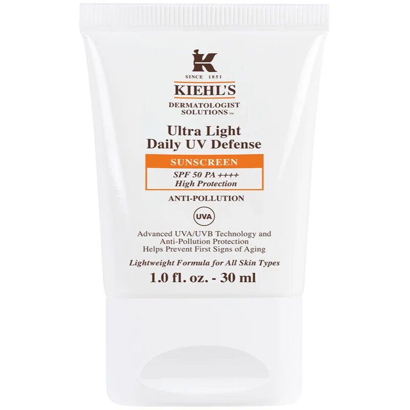 Kiehl's Ultra Light Daily UV Defense ultrakönnyű védő fluid minden bőrtípusra beleértve az érzékeny bőrt is SPF 50+ 30 ml
