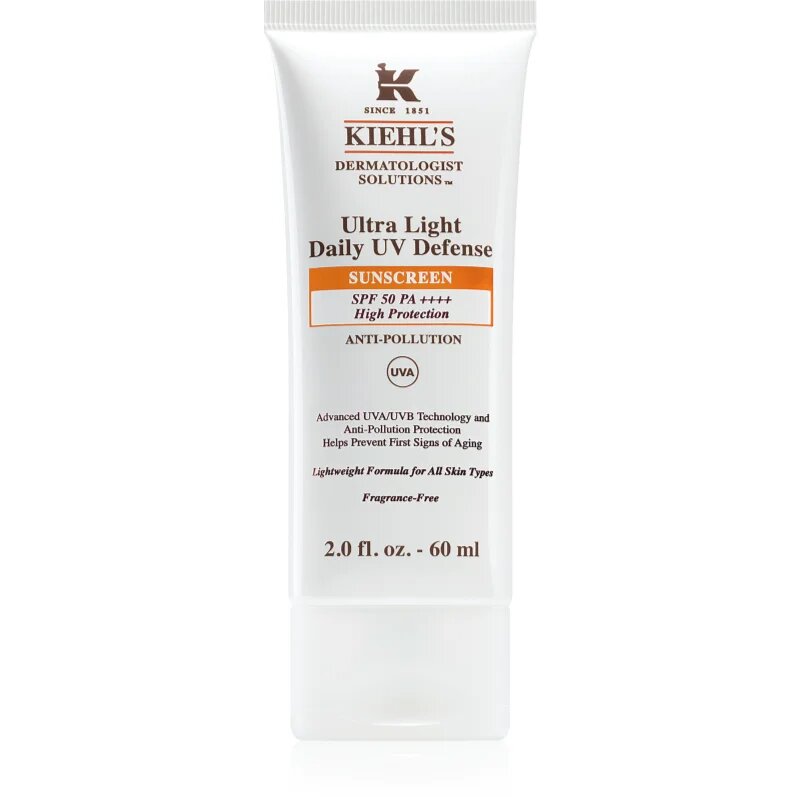 Kiehl's Ultra Light Daily UV Defense ultrakönnyű védő fluid minden bőrtípusra beleértve az érzékeny bőrt is SPF 50+ 60 ml