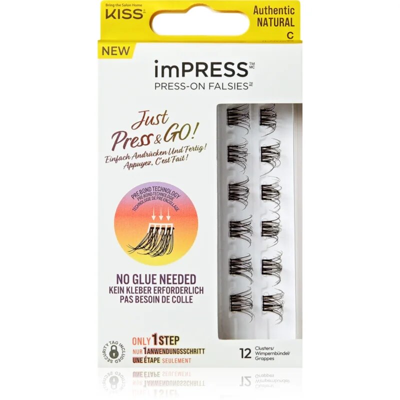 KISS imPRESS Just Press & GO ! Csomómentes elválasztott szempillák Authentic Natural c 12 db