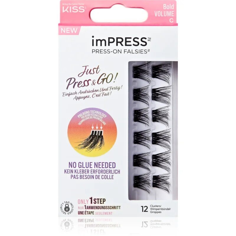KISS imPRESS Just Press & GO ! Csomómentes elválasztott szempillák Bold Volume C 12 db