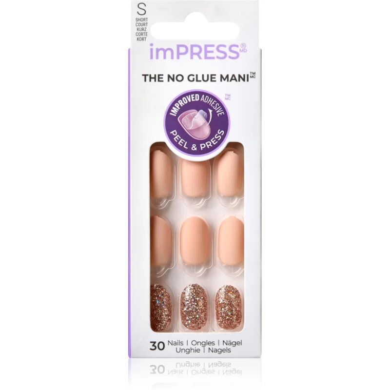 KISS imPRESS The No Glue Mani Short műköröm öntapadós Evanesce 30 db
