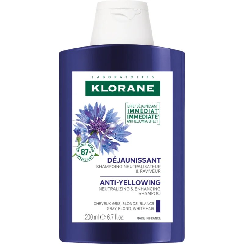 Klorane Cornflower Organic sampon semlegesíti a sárgás tónusokat 200 ml