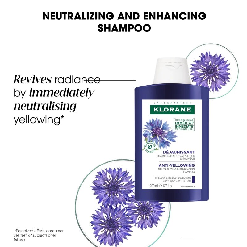 Klorane Cornflower Organic sampon semlegesíti a sárgás tónusokat 200 ml