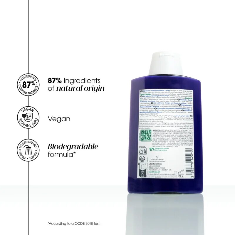 Klorane Cornflower Organic sampon semlegesíti a sárgás tónusokat 200 ml
