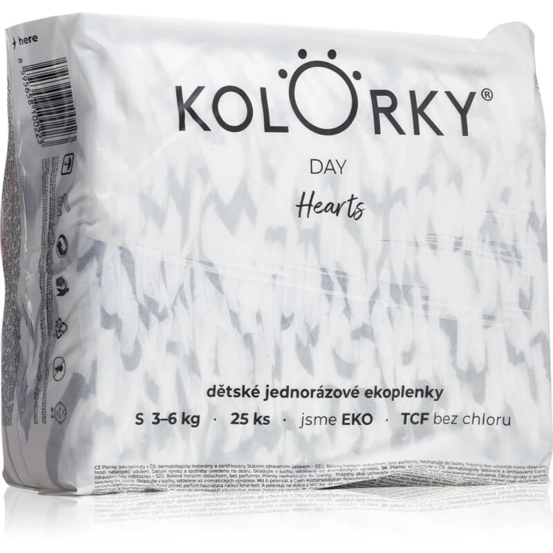 Kolorky Day Hearts eldobható ÖKO pelenkák S méret 3-6 Kg 25 db