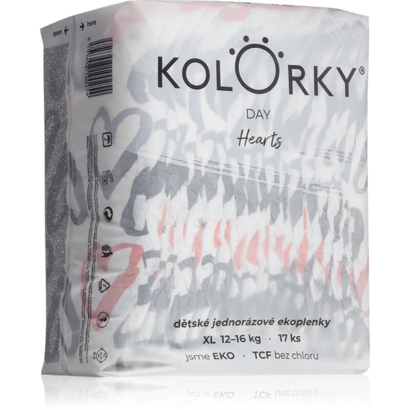Kolorky Day Hearts eldobható pelenkák XL méret 12-16 Kg 17 db
