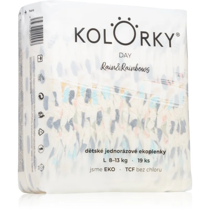 Kolorky Day Rain&Rainbow eldobható ÖKO pelenkák L méret 8-13 Kg 19 db