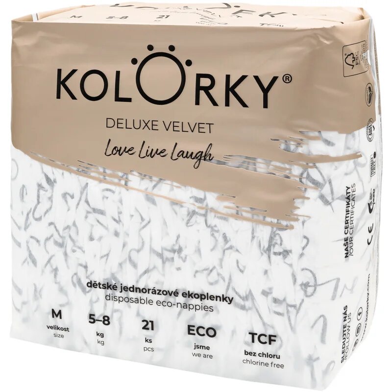 Kolorky Deluxe Velvet Love Live Laugh eldobható pelenkák M méret 5-8 Kg 21 db