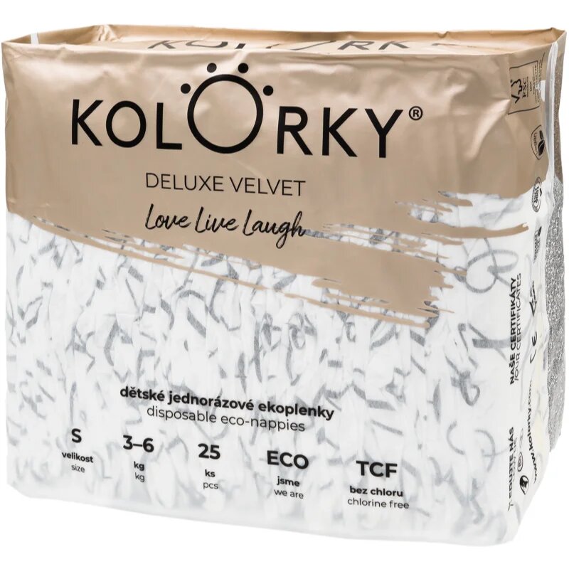 Kolorky Deluxe Velvet Love Live Laugh eldobható pelenkák S méret 3-6 Kg 25 db