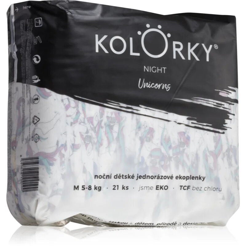 Kolorky Night Unicorn eldobható pelenkák az éjszakán át tartó teljeskörű védelemért M méret 5-8 Kg 21 db