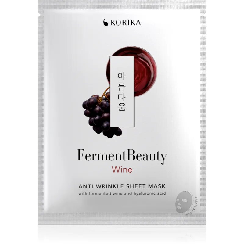 KORIKA FermentBeauty Anti-wrinkle Face Sheet Mask with Fermented Wine and Hyaluronic Acid ráncok elleni gézmaszk fermentált szőlővel és hialuronsavval