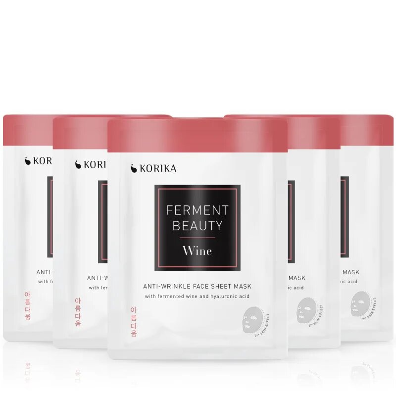 KORIKA FermentBeauty Set of 5 Anti-wrinkle Face Sheet Masks with Fermented Wine and Hyaluronic Acid arcmaszk szett kedvezményes áron