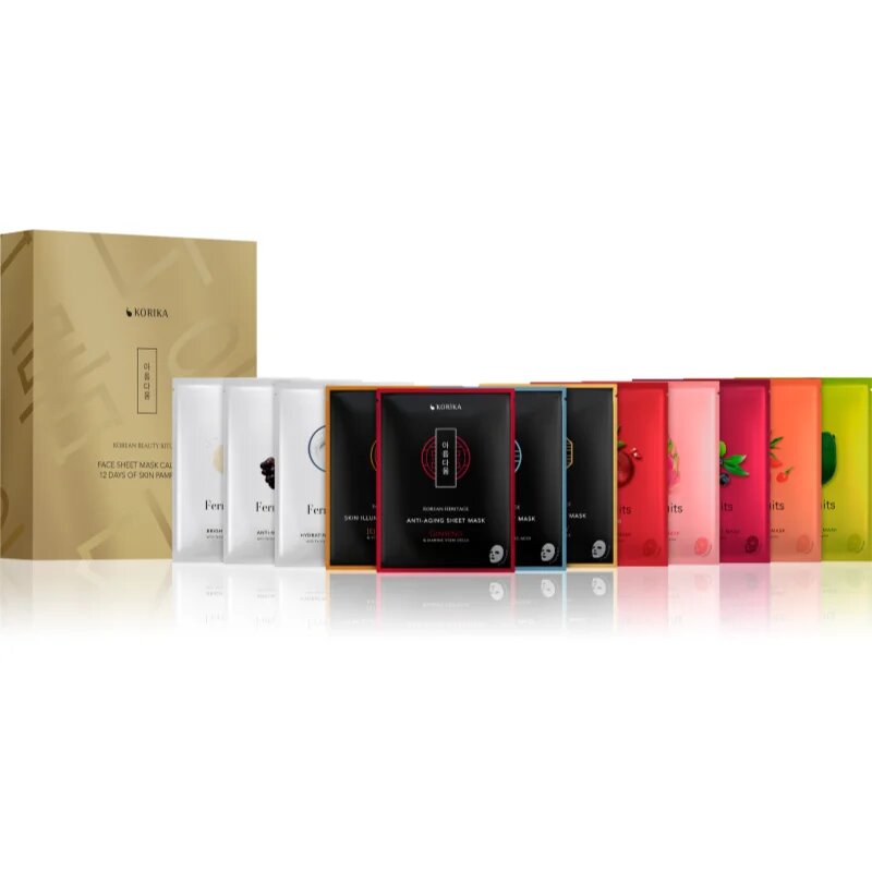 KORIKA Korean Beauty Ritual Face Sheet Mask Calendar - 12 Days of Skin Pampering arcmaszk szett