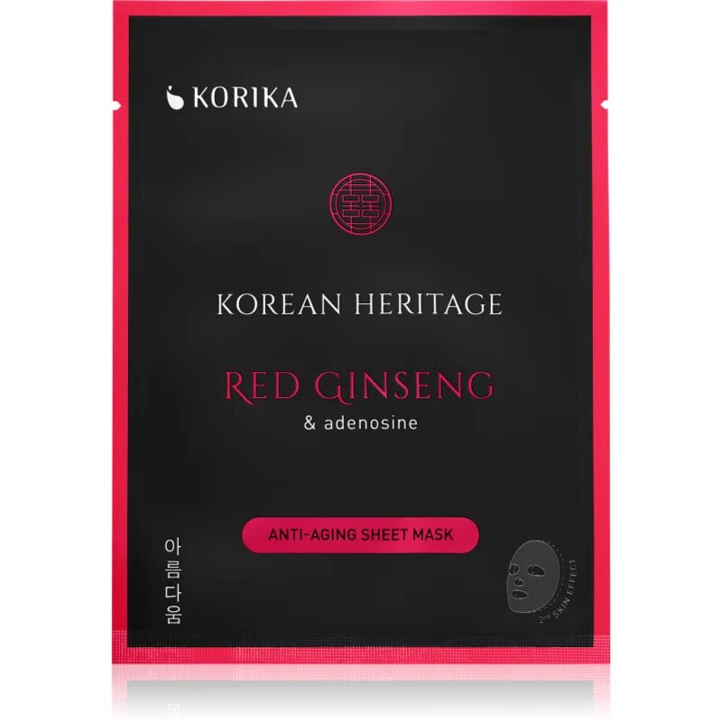 KORIKA Korean Heritage Red Ginseng & Adenosine Anti-aging Sheet Mask arcmaszk szett kedvezményes áron a bőr öregedése ellen és a bőr feszesítéséért