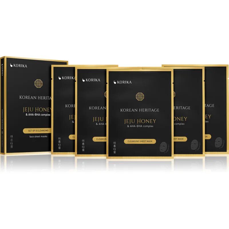KORIKA Korean Heritage Set of 5 Cleansing Face Sheet Masks arcmaszk szett kedvezményes áron a bőr tökéletes tisztításához
