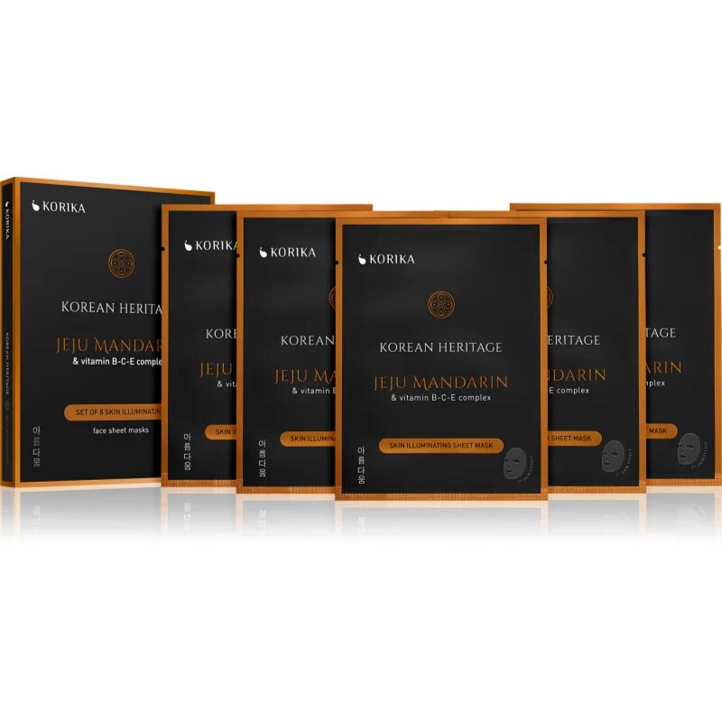 KORIKA Korean Heritage Set of 5 Skin Illuminating Face Sheet Masks arcmaszk szett kedvezményes áron az élénk bőrért