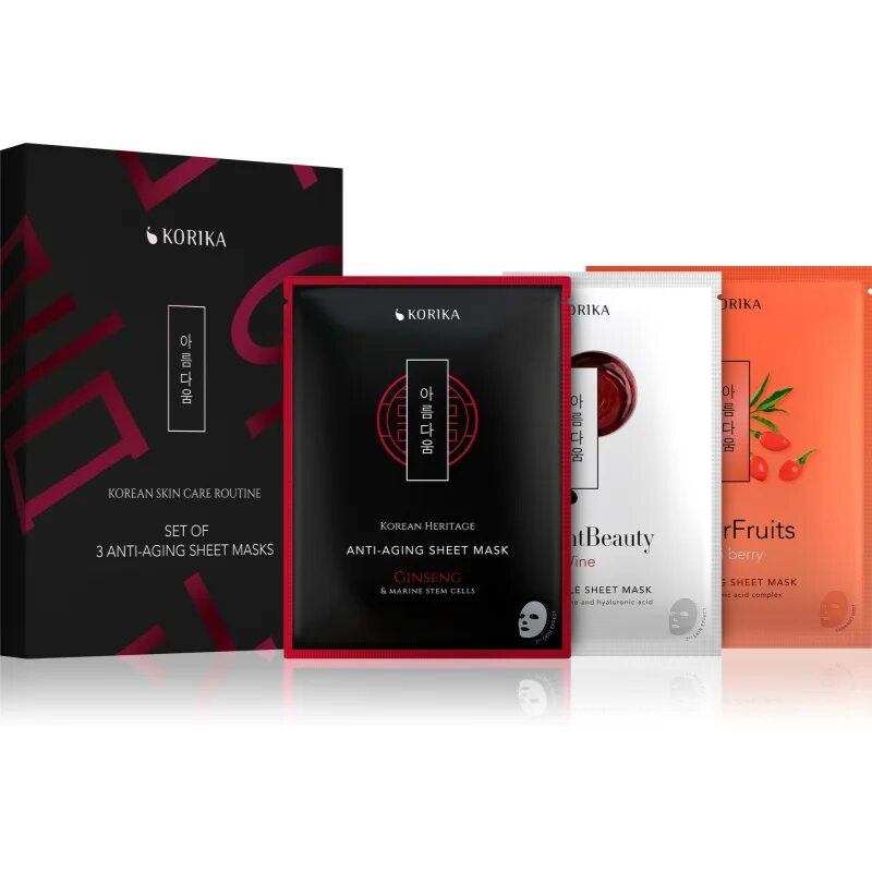 KORIKA KOREAN SKIN CARE ROUTINE SET OF 3 ANTI-AGING SHEET MASKS szett a ráncok ellen