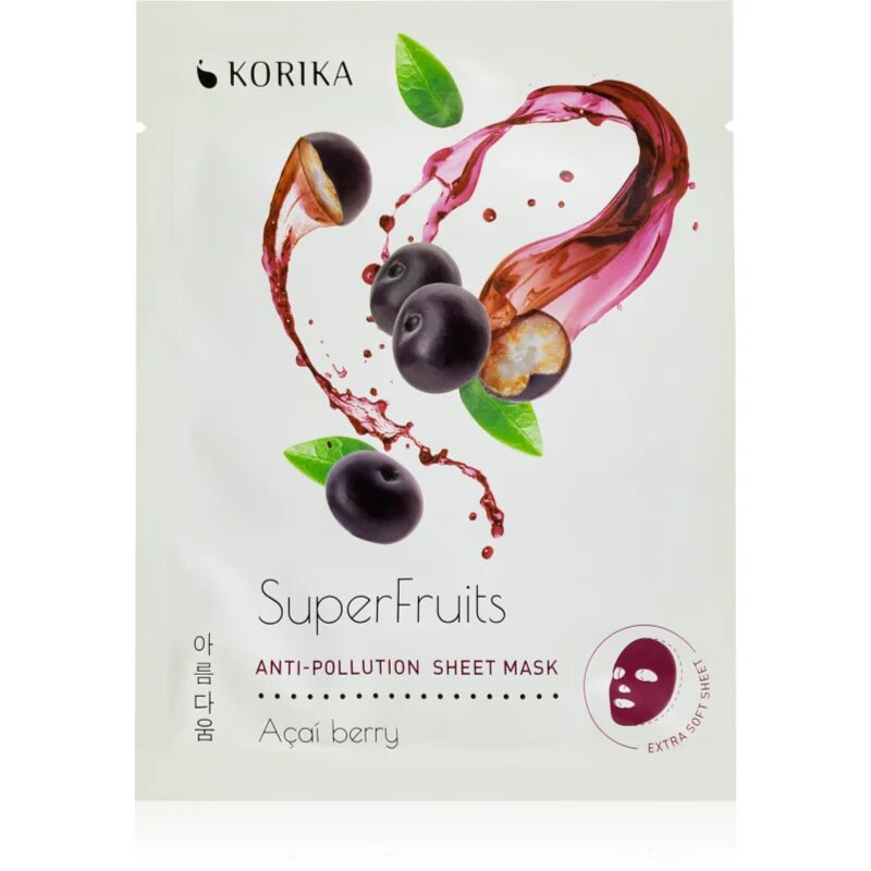 KORIKA SuperFruits Acai Berry - Set of 5 Anti-pollution Face Sheet Masks arcmaszk szett kedvezményes áron Acai berry