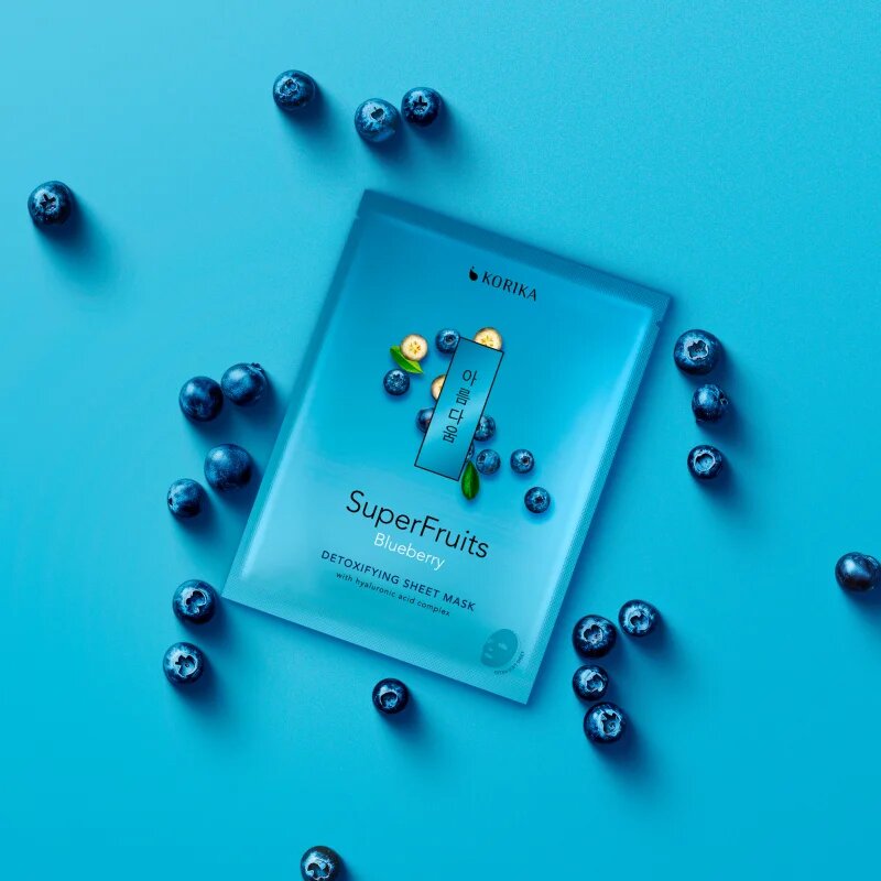 KORIKA SuperFruits Blueberry - Detoxifying Sheet Mask Méregtelenítő arcmaszk Blueberry 25 g