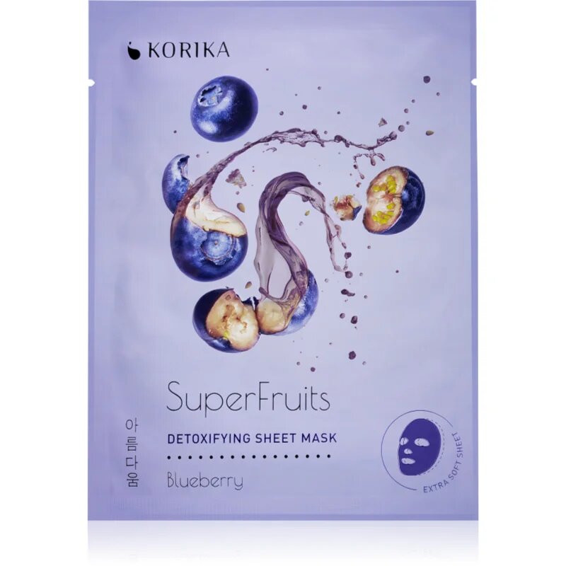 KORIKA SuperFruits Blueberry - Set of 5 Detoxifying Face Sheet Masks arcmaszk szett kedvezményes áron méregtelenítő hatással Blueberry