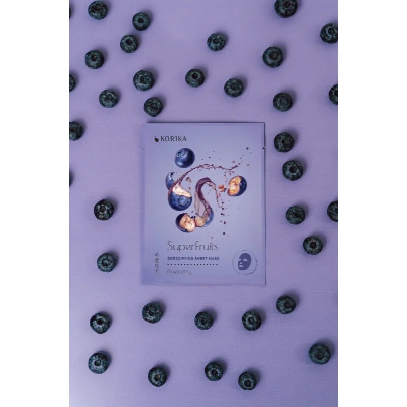 KORIKA SuperFruits Blueberry - Set of 5 Detoxifying Face Sheet Masks arcmaszk szett kedvezményes áron méregtelenítő hatással Blueberry